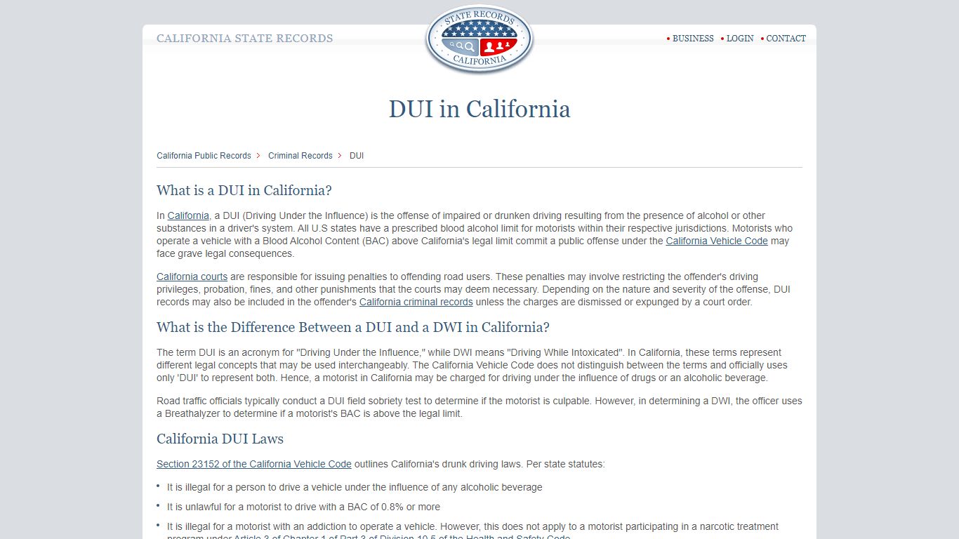 DUI in California | StateRecords.org